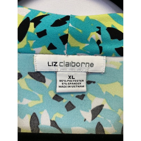 Liz Claiborne Abstract Print Sleeveless Wrap Blouse Office Chic Coastal XL - Picture 2 of 6